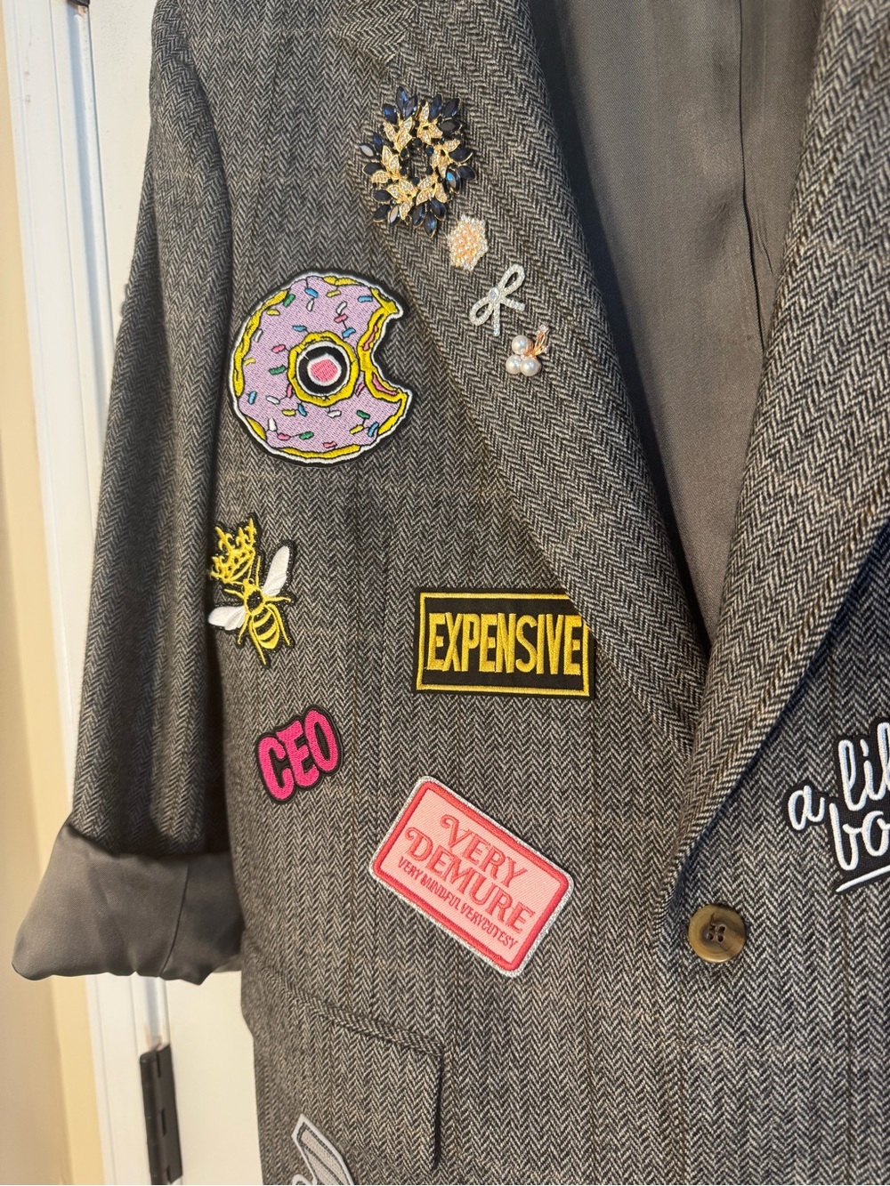 Vintage Upcycled Blazer with Colorful Patches and Jewels - Picture 3 of 12